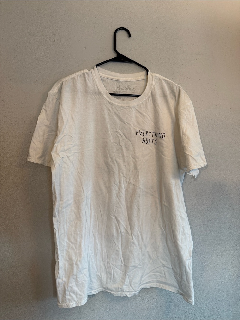 Threadless White Graphic Tee with 'Everything Hurts' Chest Print - size XL